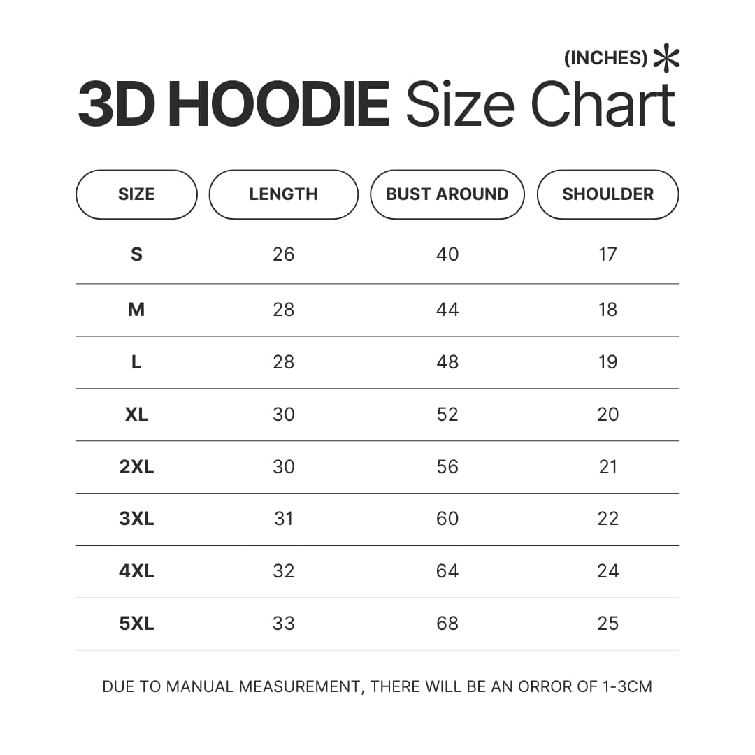 3D Hoodie Size Chart - Dandadan Merch